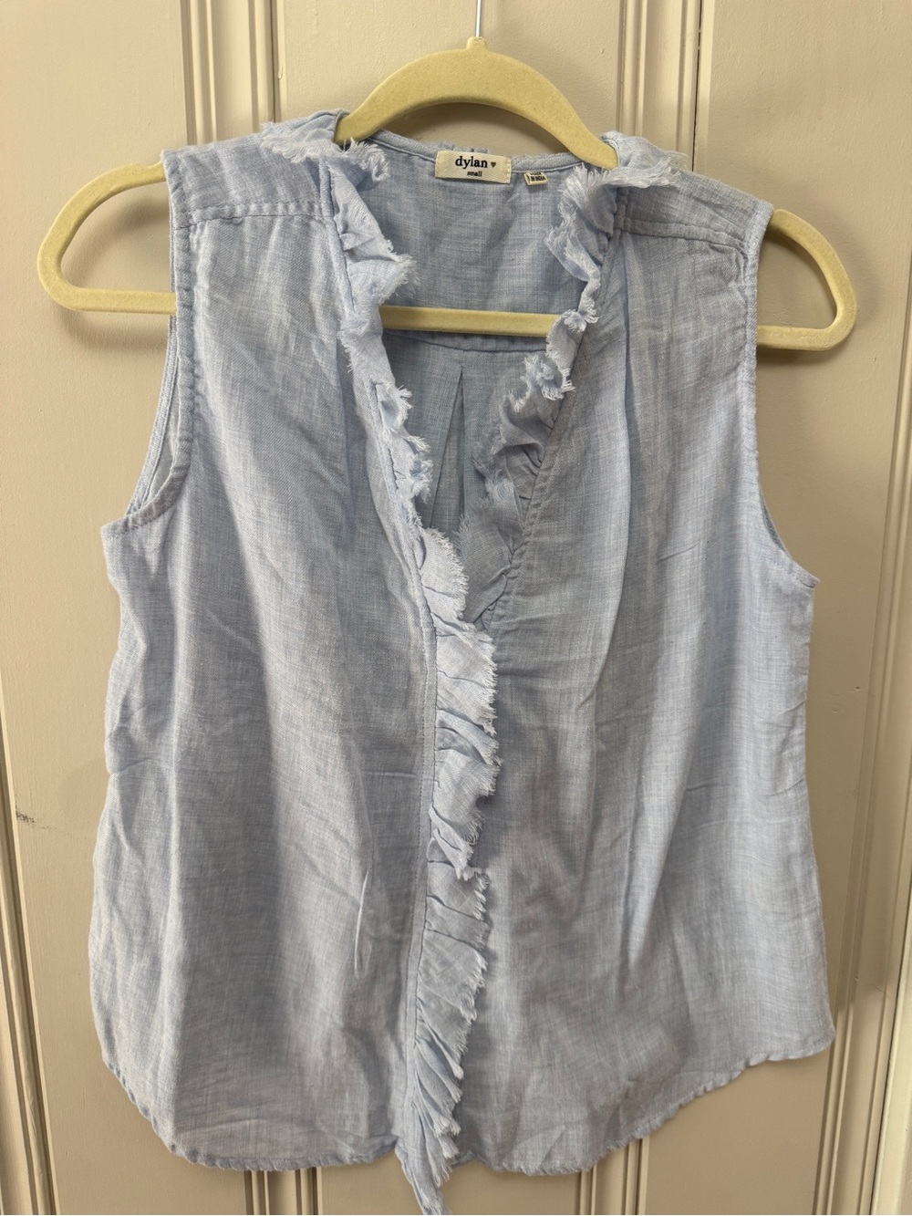 Dylan Sleeveless Ruffle-Trim Chambray Top in Light Blue | Size Small